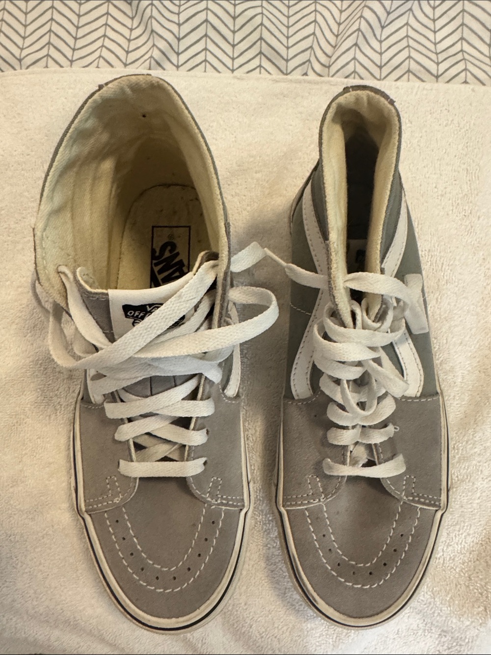 Vans Men’s Gray High-Top Suede Sneakers with White Stripe